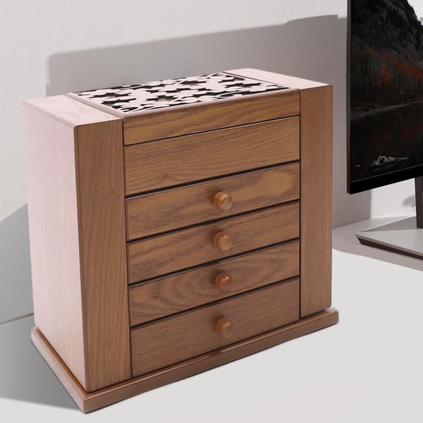Smykkeskrin, 5-lags organizer, borddesign,lys brun