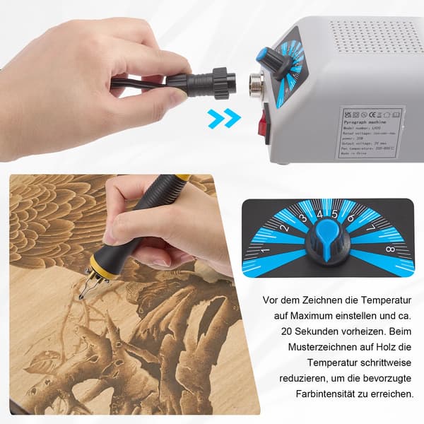 Pyrografi Sæt, Justerbar Temperaturkontrol, 30 Trådtips,HVID