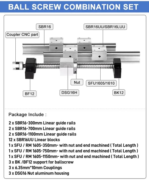 Linjära rörelsesystem, kulskruvsmontering, anpassade rälskit,SBR16-300/700/1100mm