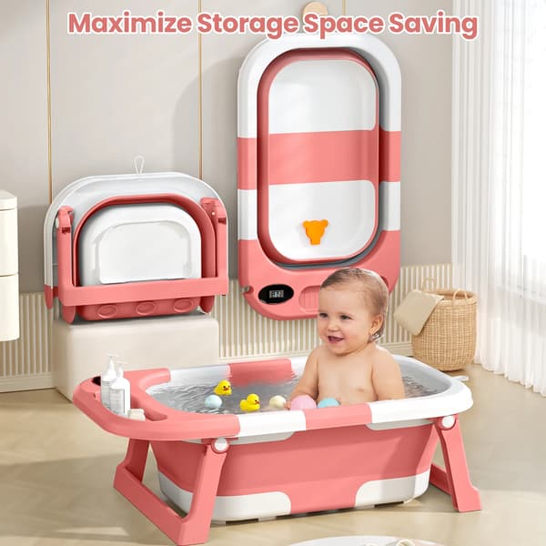 Babybadekar, Indbygget Termometer, Bærbart Design,Pink