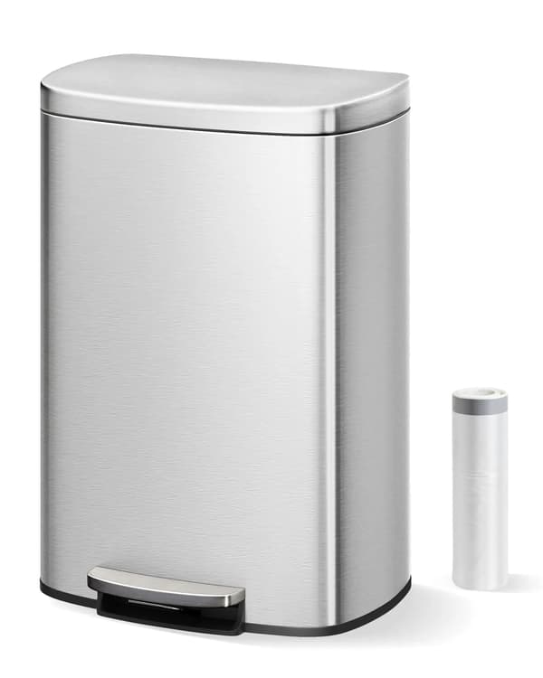 Köksavfallshink, 13-gallons kapacitet, mjukstängande lock,Silver