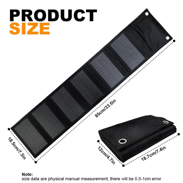Solpanel Laddare, Bärbar Design, Hög Effektivitet,6 Fällbar Svart