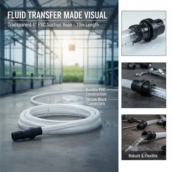 Sugslang, PVC-material, 10 m längd,Transparent