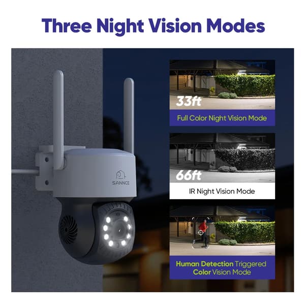 Trådlös säkerhetskamera, AI mänsklig detektion, färg-nattvision,2PCS