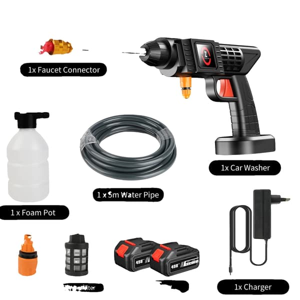 Högtryckstvättspraypistol, Sladdlös Design, Multifunktionell Munstycke,Set 1
