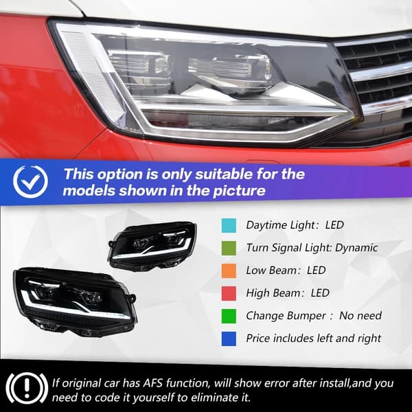 Strålkastare, kompatibel med Multivan T5, LED-teknik, dynamiska blinkers,För T6