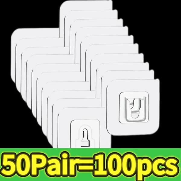 Klistret väggkrokar, tungt bruk, transparent design,50Par-(100Pcs)