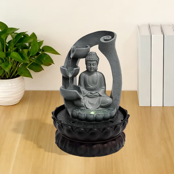 Pöytälähde, Buddha-muotoilu, LED-valaistus,Harmaa