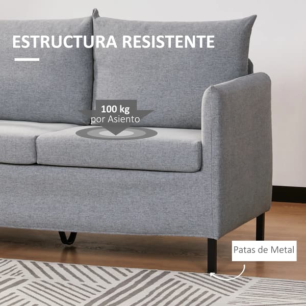 Sofa, Syntetisk Linnedække, Skandinavisk Design,LYS GRÅ