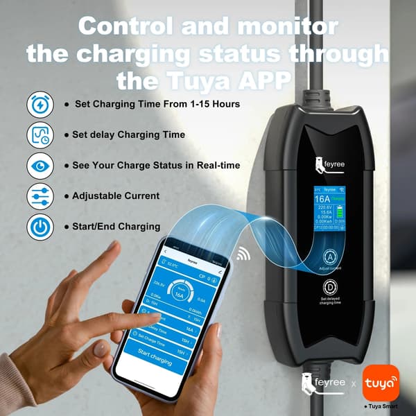 EV-laddare, Smart APP-kontroll, 16A Snabbladdning,Typ2
