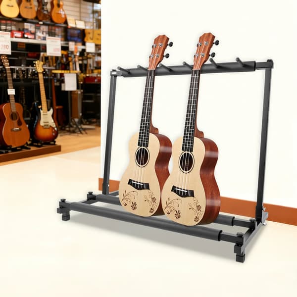 Gitarrställ, Fällbar Design, Rymmer 5 Instrument,svart