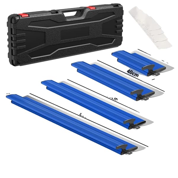 Gipsplade Skimming Blade Sæt, Rustfrit Stål Blade, Komfortabelt Greb,Blå 4Pcs Sæt