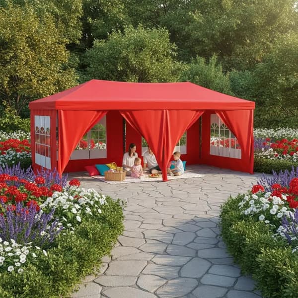 Pop-Up Tält, med Ram, 3X6 meter, Hållbart Tyg, UV-Skydd,armégrön