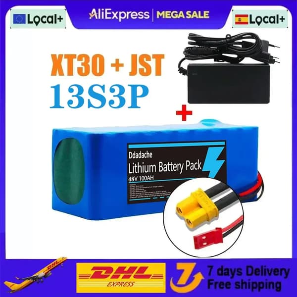 Litiumjonbatteripack, 100Ah kapacitet, inbyggd BMS,XT30-JST-laddare