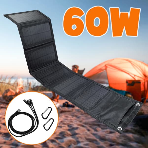 Solpanel, Fällbar Design, Hög Effektivitet Laddning,Svart 60W