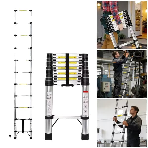 Teleskopstige, Heavy Duty, Pladsbesparende Design,3.8m
