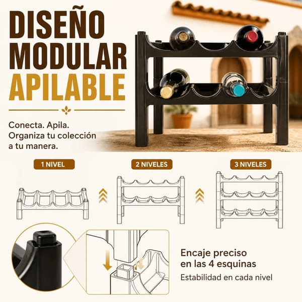 Vinkøler, Modulært Design, Pladsbesparende Opbevaring,1stk Sort, 43*23*13cm (4 Flasker)