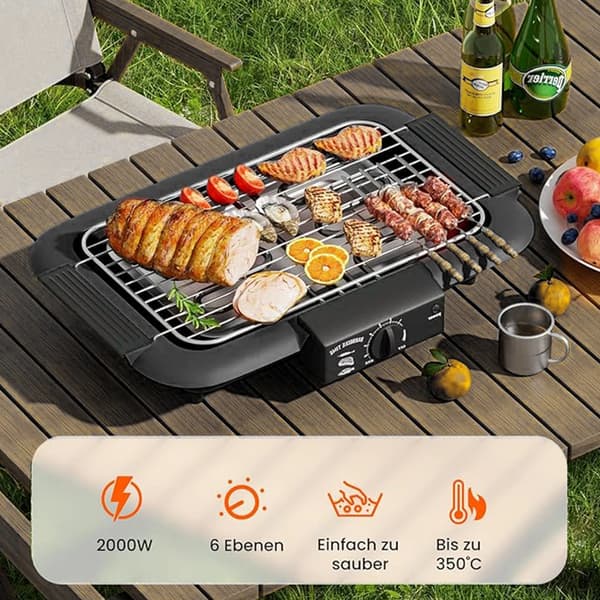 Elektrisk Grill, Bærbart Design, Justerbar Temperaturkontrol,sort, EU