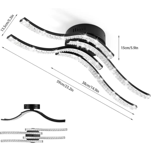 Loftlampe, Bølgeformet Design, Energi Effektiv,sort, Kold Hvid