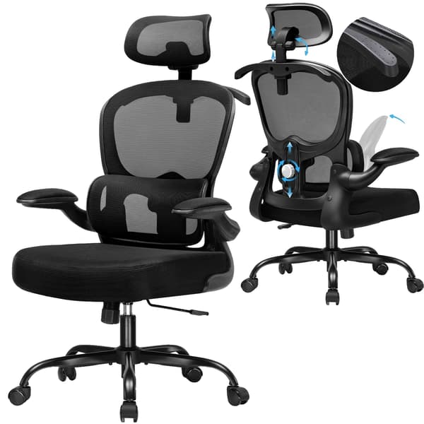 Kontorsstol, Ergonomisk Design, Justerbart Nackstöd, Svart