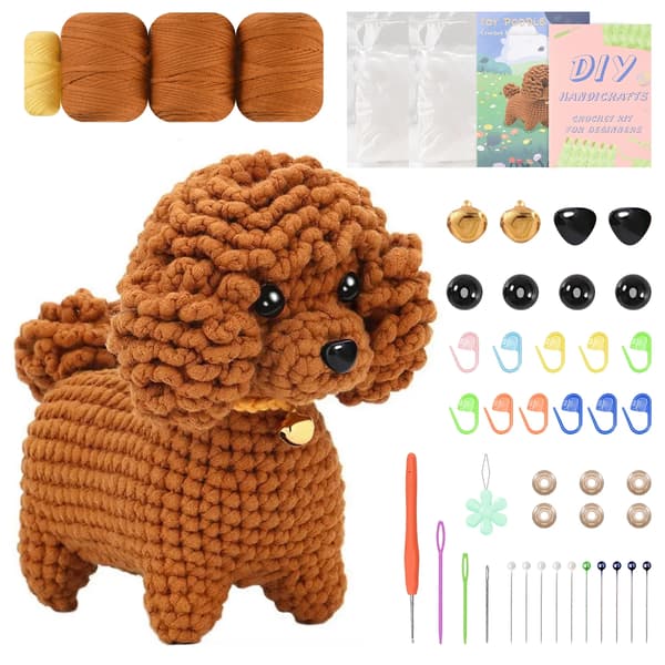 Hund Virkningskit, Stickningsstartkit, Steg-för-steg Videotutorials,Teddy hund