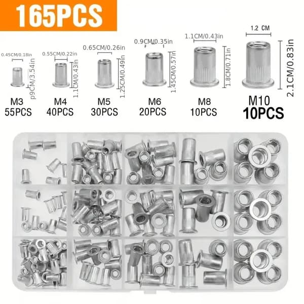 Rivnut-set, 165 delar, Lämplig för bilapplikationer,165pcs