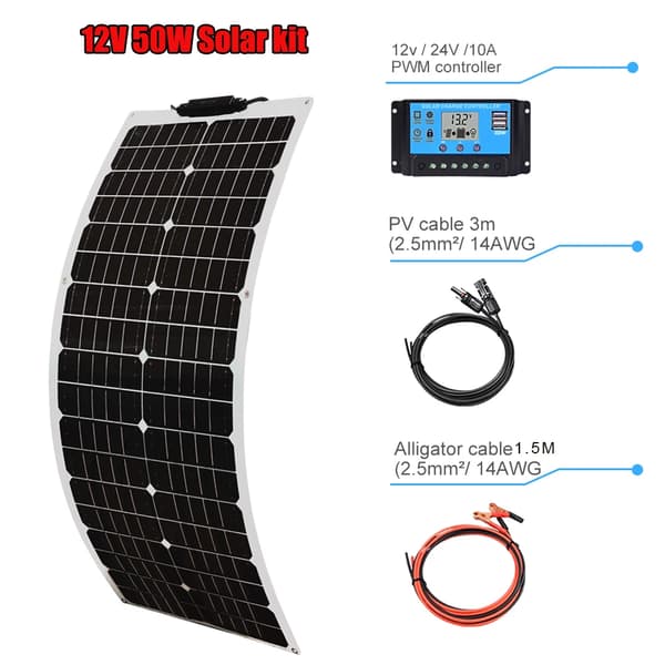 Flexibelt solpanelset, 100W maximal effekt, 21,8V öppet krets spänning,50W PET-panelkit