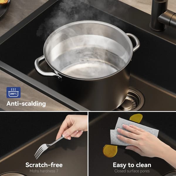 Køkkenvask, Komposit Granitmateriale, Ergonomisk Design,sort