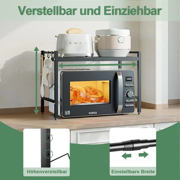 Mikroovnsholder, Justerbart Design, Alsidig Opbevaring,sort