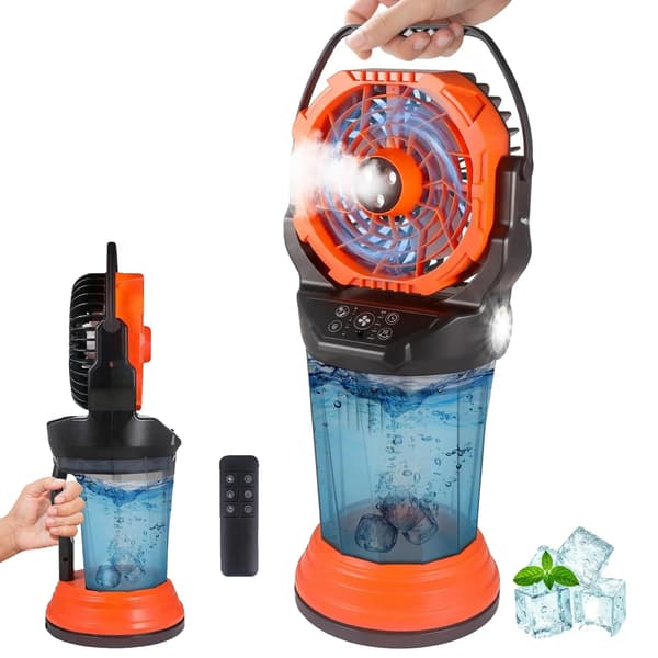 Bärbar Sprayfläkt, Vattenmistfunktion, Fjärrkontroll,Apelsin