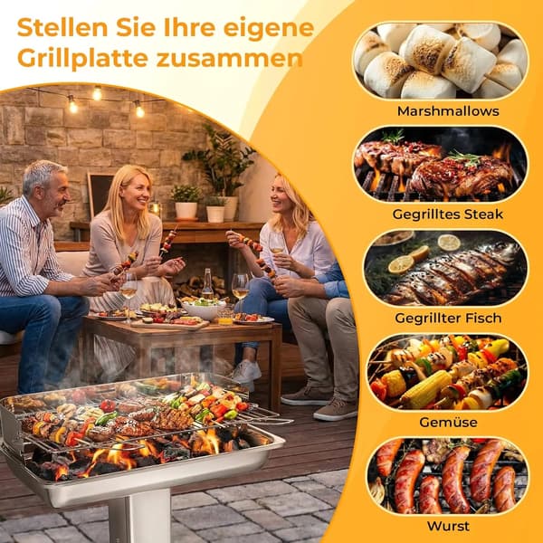 Kulgrill, Justerbar Højde, Pladsbesparende Design,sølv