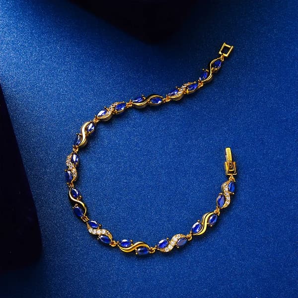 Armband, 925 Sterling Silver, Zirkon Huvudsten,Guld-färg