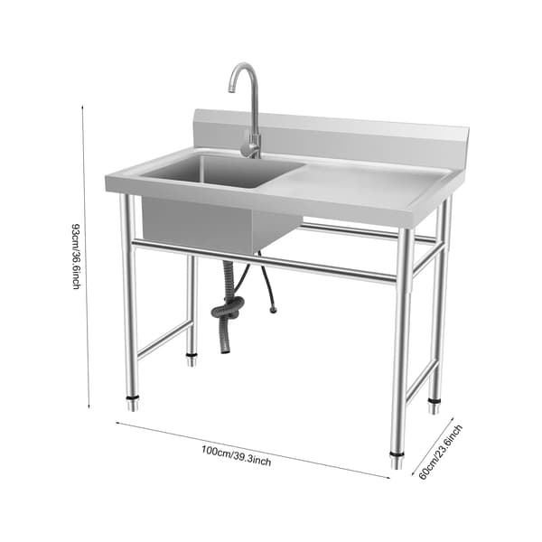Køkkenvask, Fritstående Design, 360° Vandhane,Sølv