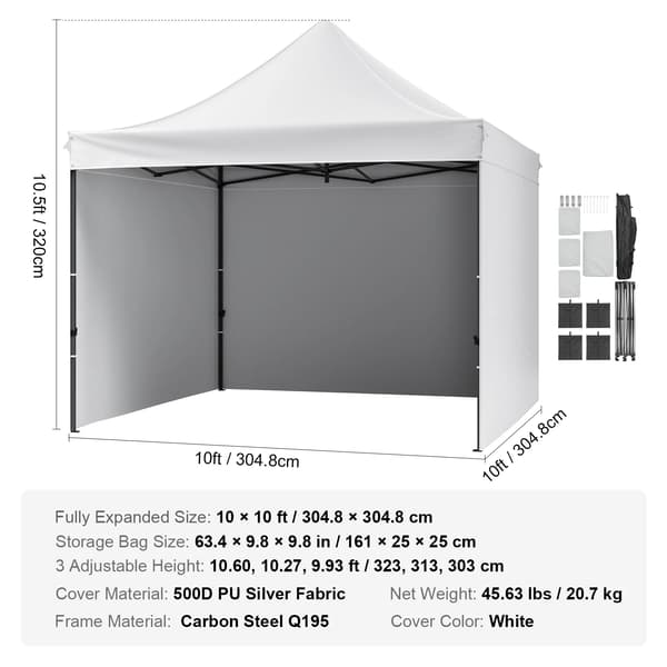 Pop-up Tält, Vattentät Design, Bärväska,10x10ft Vit