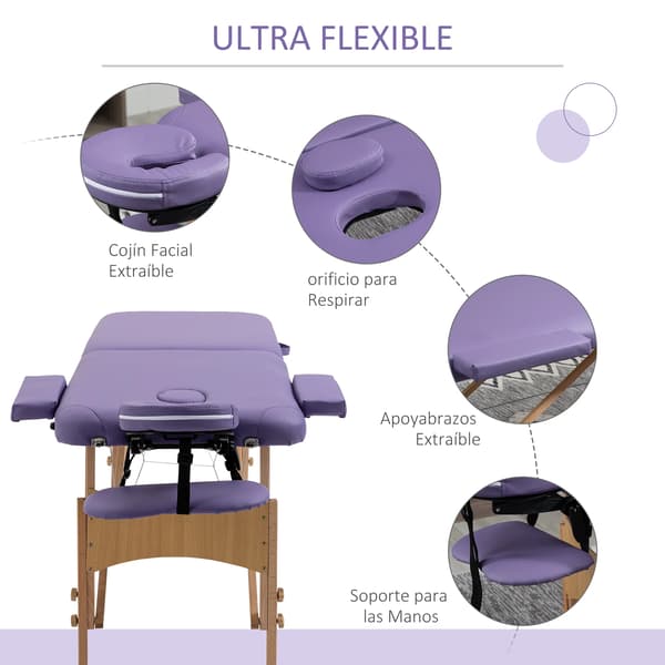 Massagebord, Justerbar Højde, Bærbart Design,Lilla