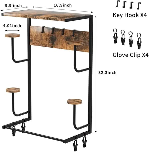 Hjelm Vægbeslag, Multi-Accessorie Holder, Nem Installation,Sort