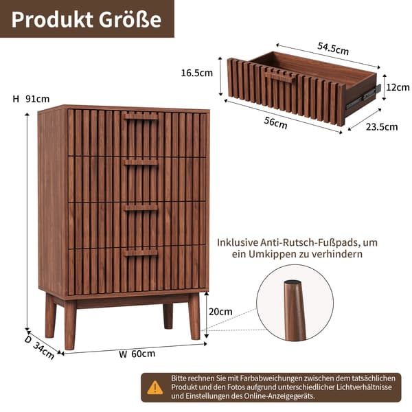 Byrå, Rymlig Förvaring, Elegant Design, Mörkbrun-4 Lådor