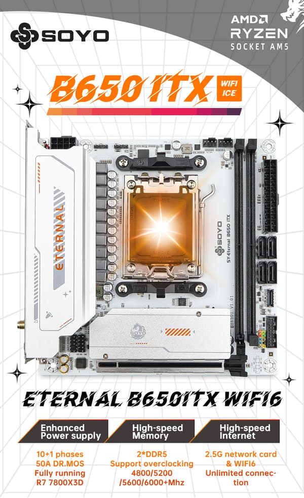 Bundkort, AMD B650 Chipset, Understøtter DDR5 Hukommelse,Moderkort