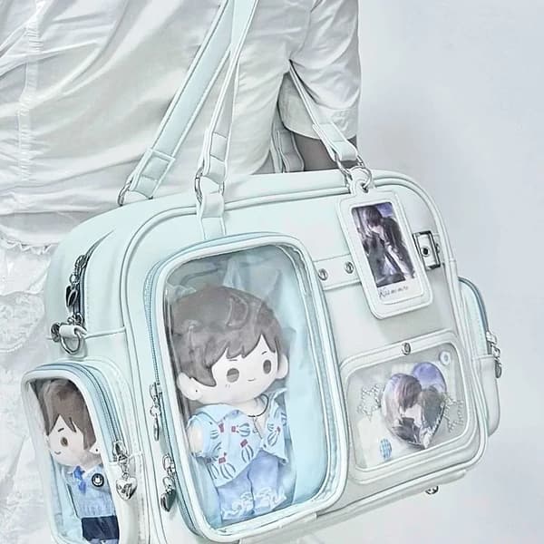 Taske, Transparent Front, Crossbody Design,HIMMELBLÅ