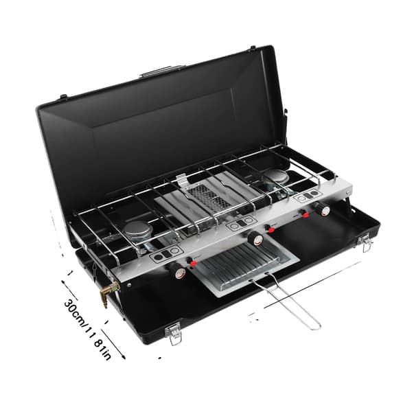 Campingkök, 3-brännare design, effektiv matlagningseffekt,svart
