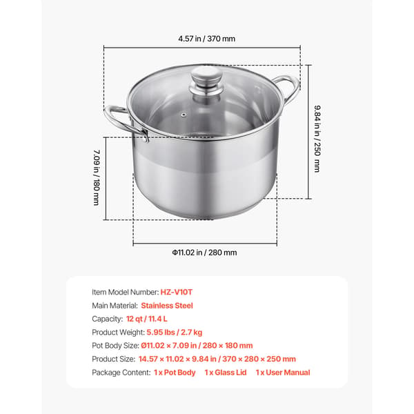 Grydesæt, Rustfrit Stål, Multi-Kogeplade Kompatibilitet,12QT