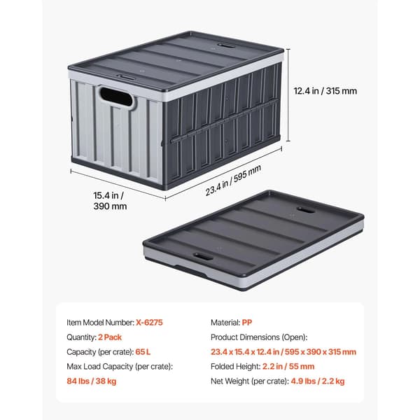 Förvaringslådor, 65L kapacitet, Fällbar design,2PCS