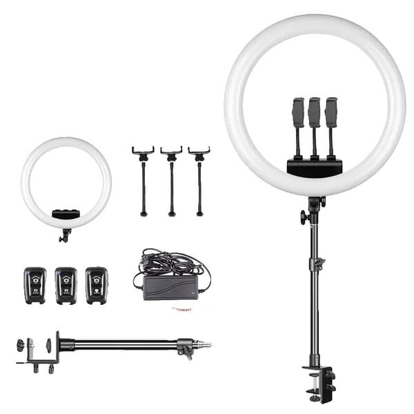 Ring Light, Dæmpbar Lysstyrke, 360° Rotation,Hvid U-tripod