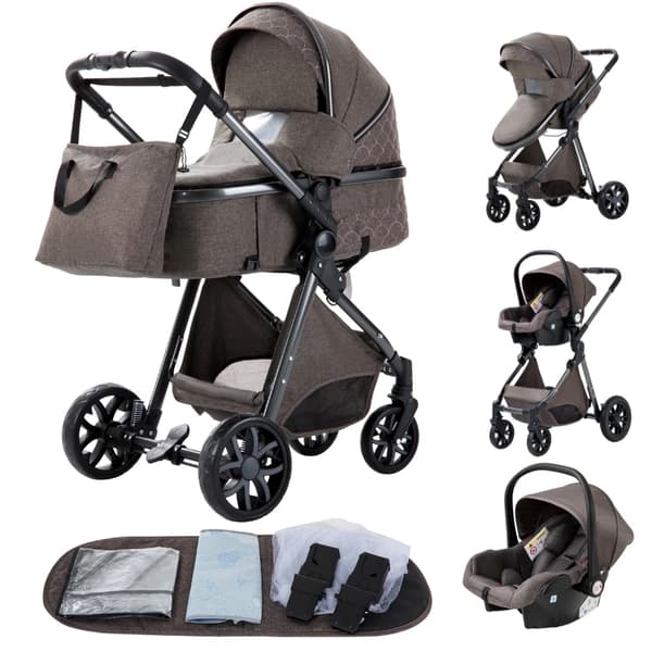 Barnvagn, Lättviktsdesign, Multifunktionella Funktioner,V9 CHOKLAD