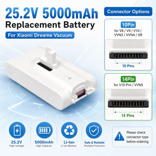 Erstatningsbatteri, 5000mAh kapacitet, overbelastningsbeskyttelse,VVN3