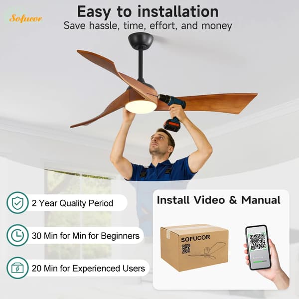 Loftventilator, Energi Effektiv, Fjernbetjent,30W, Sort, 220 V