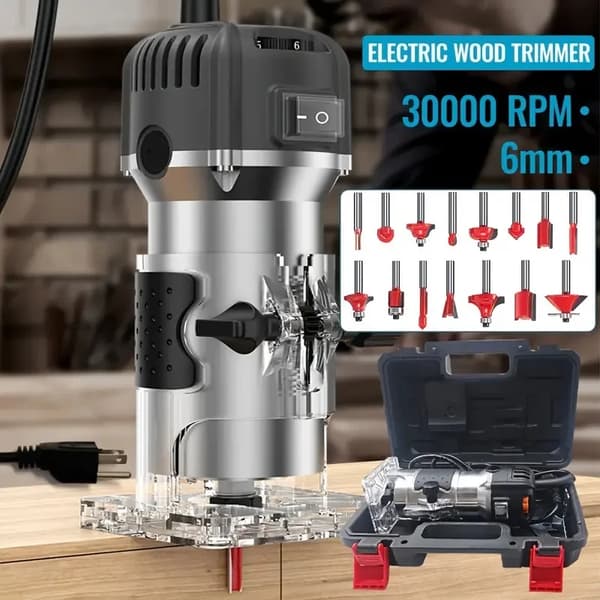Træfræser, 800W Effekt, 33000 RPM Hastighed,Sort