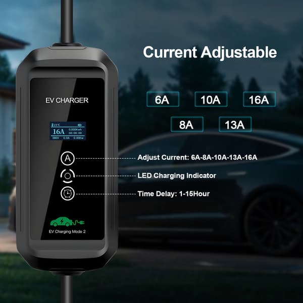 Mobil EV-lader, 11KW udgang, justerbar strøm,sort