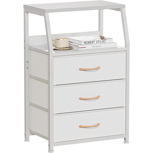 Sängbord, Modern Design, 3 Förvaringslådor, vit