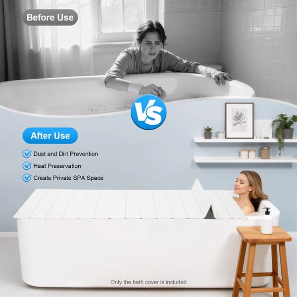 Badekar Dæksel, 70x170 cm, Foldbart Design, Rektangulær Form, Temperaturmodstand 80 ℃, Understøtter 11,02 lbs